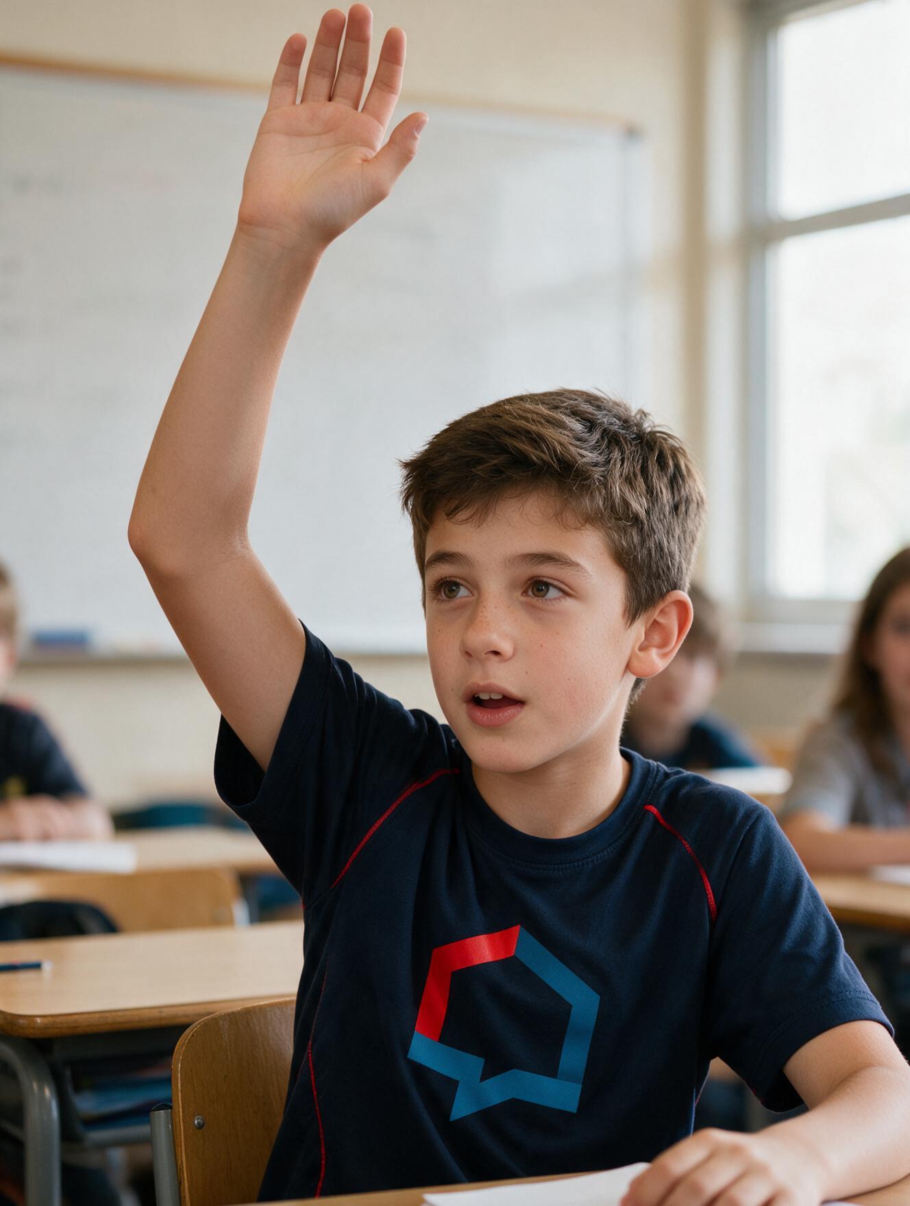 Aluno levantando a mão em uma aula de inglês da English House Brazil